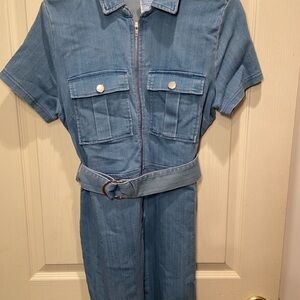 Haute Monde Blue Denim Short-Sleeve Overalls